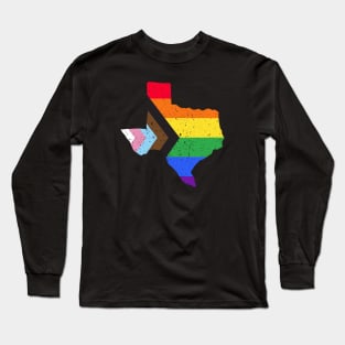 Texas State Pride: Embrace Progress with the Progress Pride Flag Design Long Sleeve T-Shirt